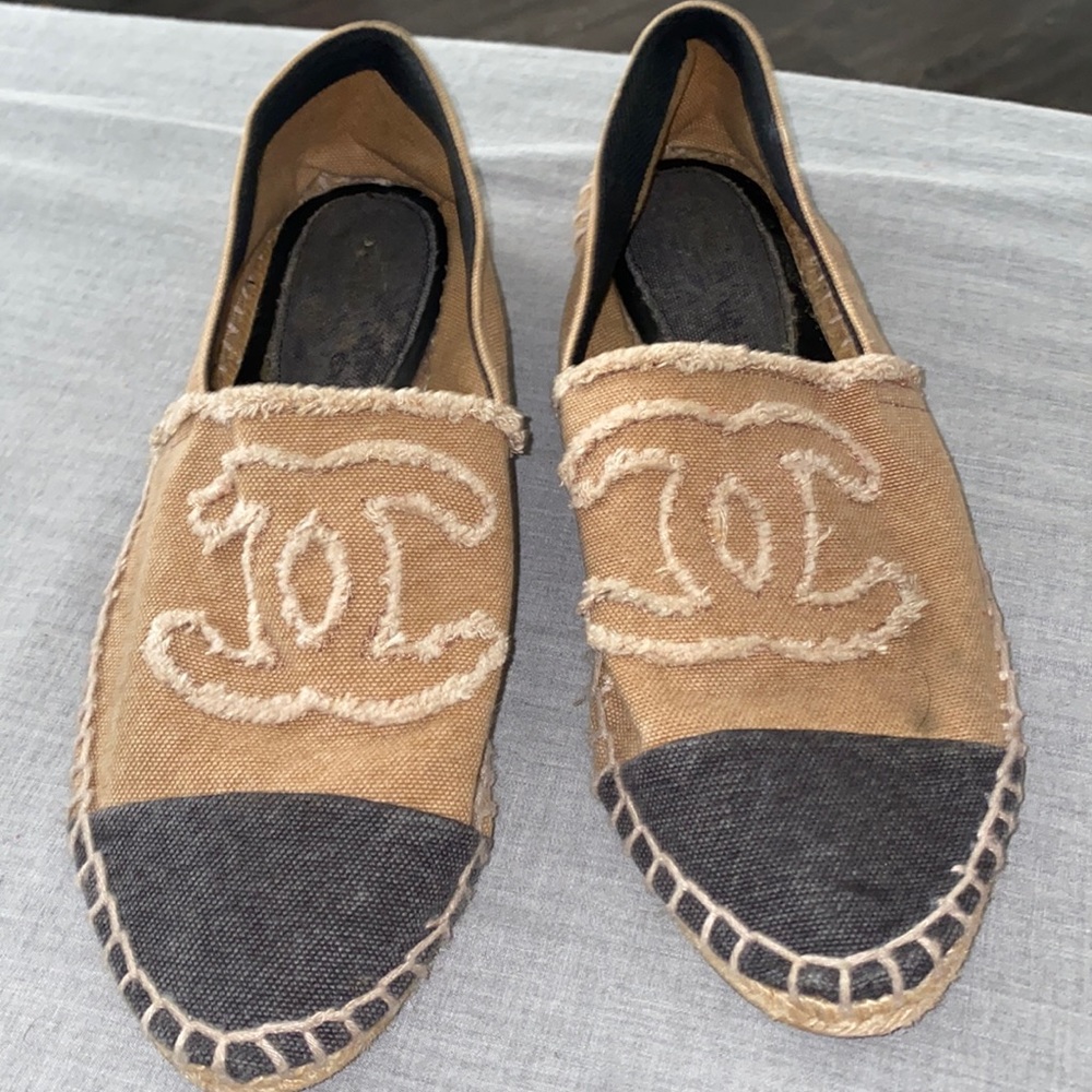 Blue & tan denim Chanel Espadrilles